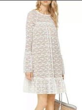 Michael Michael Kors White Floral Lace Bell Sleeve Dress – Size M