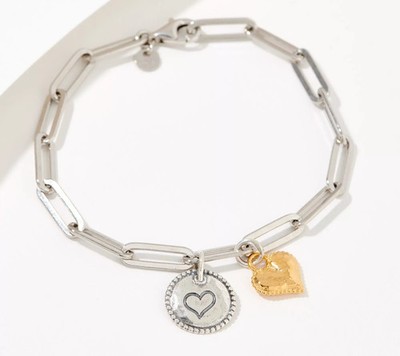 Or Paz Paperclip Chain Charm Heart Bracelet Gold-Over Sterling Silver 7''L