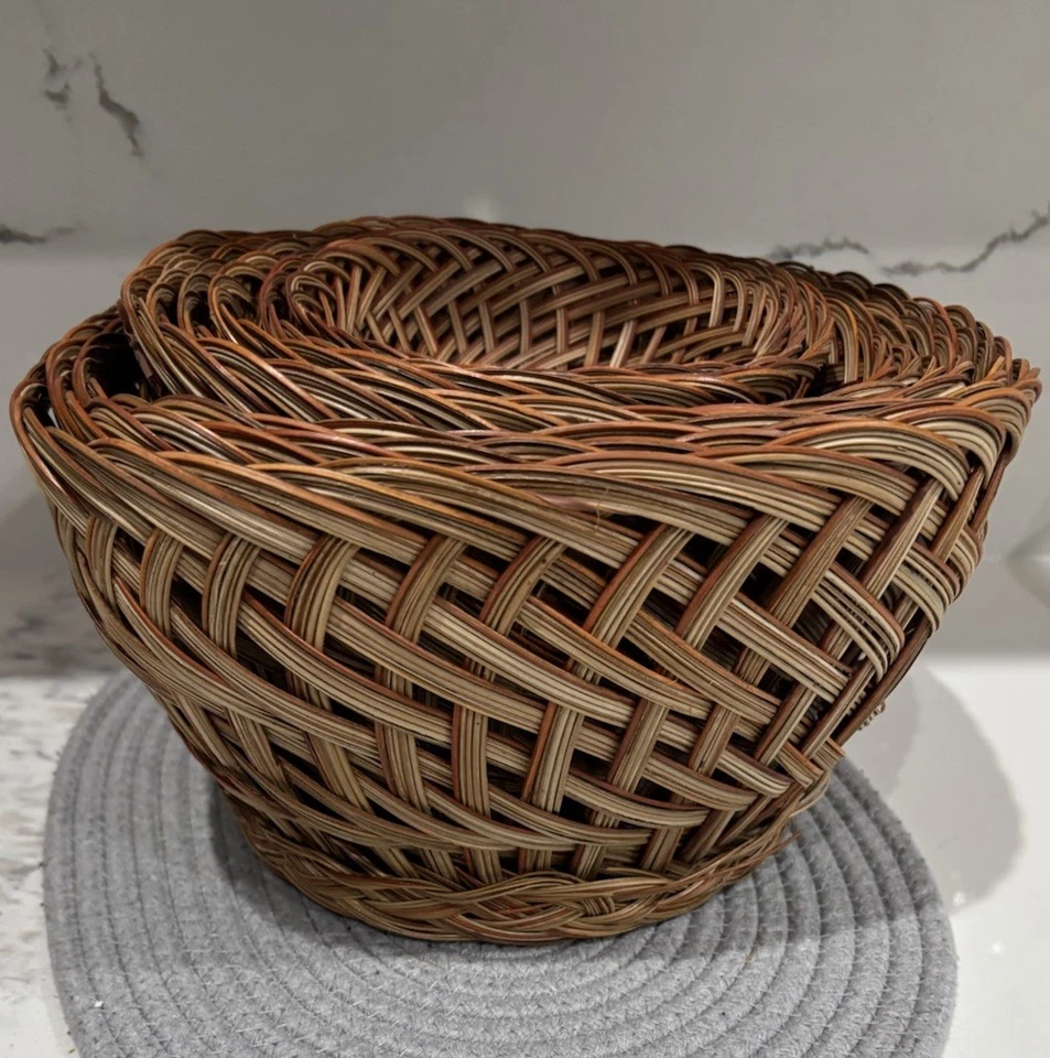 Vintage French Country Wicker Woven Large  Nesting Baskets Countrycore Lot Of 9 - Image 2 of 4