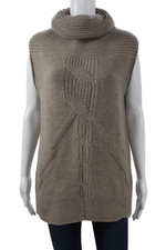 Autumn Cashmere Unisex Pullover Vest Turtleneck Beige Cashmere Blend Size S