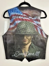 Hot Leathers Black Biker Vest Size Small Patriotic Custom Airbrush Art Vet USA