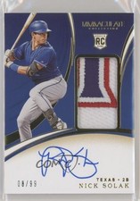 2020 Panini Immaculate Rookie Patch Auto 8/99 Nick Solak #107 Patch Auto sq1