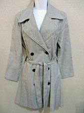 Vintage 80's Stella USA Trench Coat Size Medium B&W Houndstooth Belted USA made