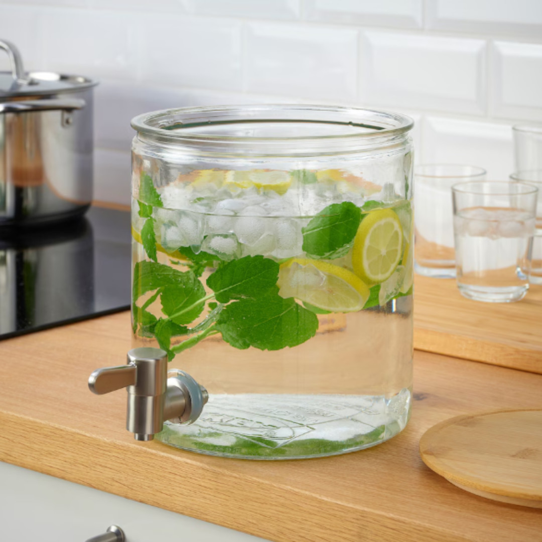 IKEA 365+ Beverage dispenser, bamboo/clear glass, 4 qt Free Shipping