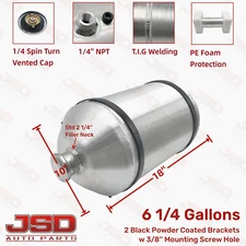 Vertical Round Gas Tank Fuel Tank Cell 6.25 Gallons 10x18 1/4 NPT Aluminum Spun