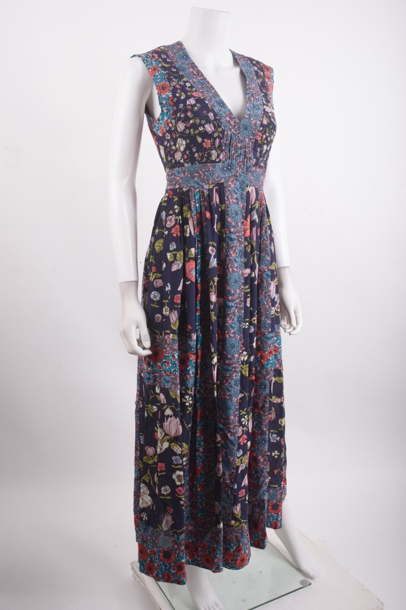 Rebecca Taylor Womans Midi Dress Size 0 Navy Blue Multicolor