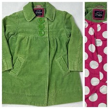 3 4 yrs Mini Boden Girls Green Corduroy Pink Dot Snap Front Button Coat Jacket