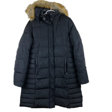 Spire Womens Sz L Black Parka Puffer Warm Winter Coat Jacket Hooded Faux Fur