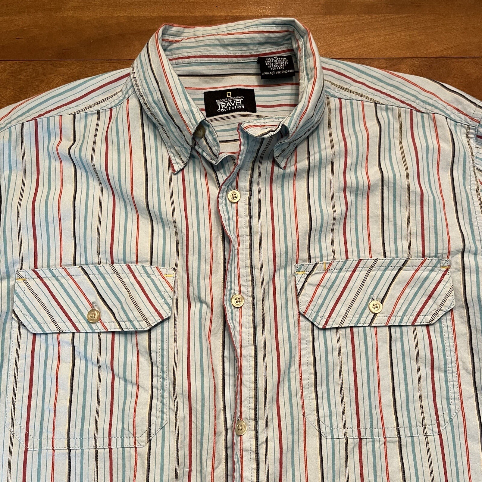 National Geographic Button Down Medium Striped Co… - image 1