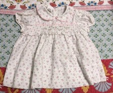 Vintage 90s Smocked White And Pink Floral Toddler Girls Dress 18M