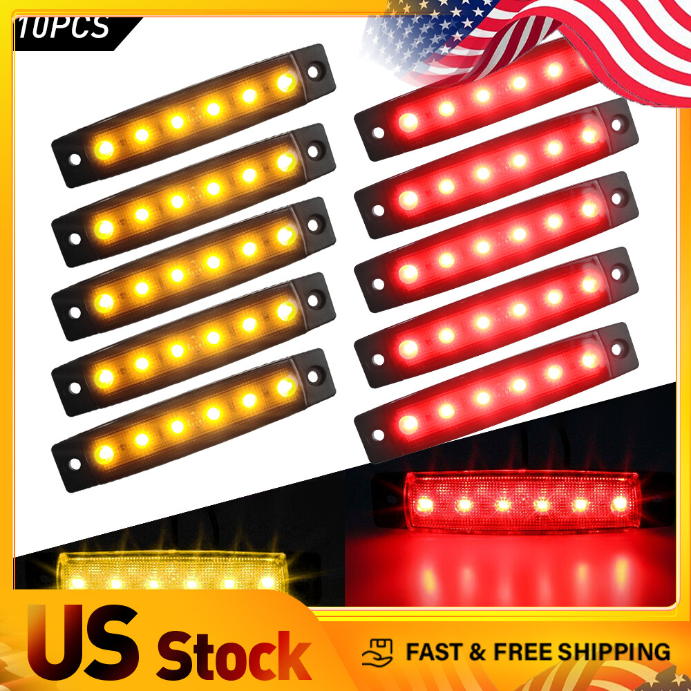 10pcs Waterproof Green LED Side Marker Lights for Trucks and Trailers, 3.8 Inch