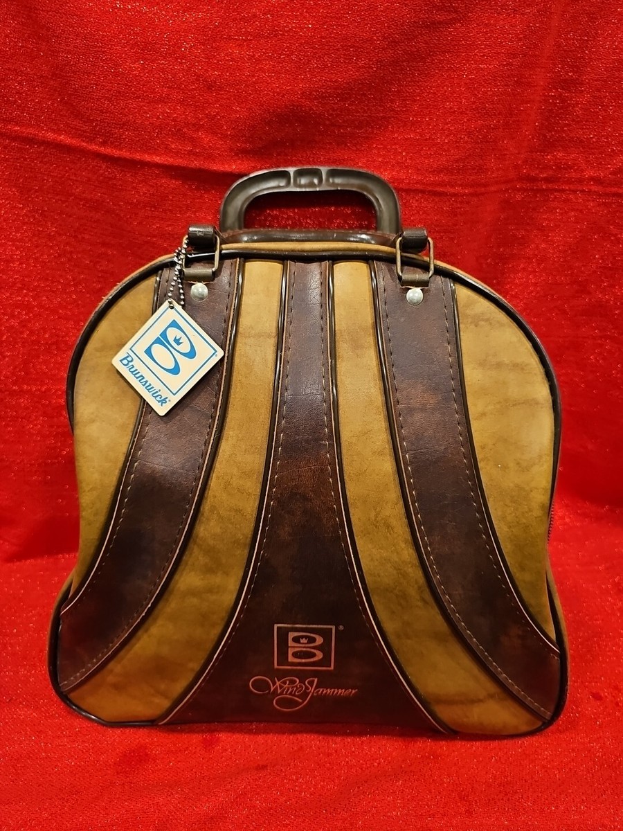 Brunswick Wind Jammer Vintage Bowling Ball Bag Metal Rack Two Tone Brown W  Tags