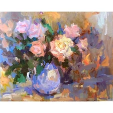 Roses Painting Original Art Oil Artwork Floral Wall Hanging  Impressionism Art