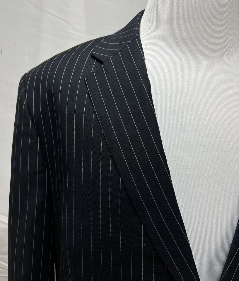 Traje Blazer TIGLIO 52L Para Hombre 41x28 Pantalones Azul Marino Rayas Super 150s Lana 2 Botones Foto 2 de 4