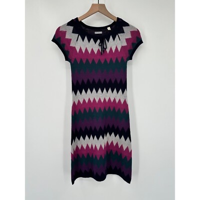 BB Dakota Wool Sweater Dress Women XS Blue Pink Zigzag Cap