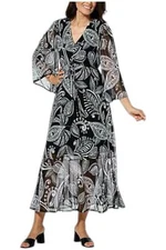 Antthony Women's Print Mesh Long-Sleeve Maxi Dress Jamaican Leaf