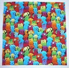Fabric Cotton Waving Dogs and Mult-Color Dogs - 1 Square of 10 1/4" x 10 1/4"