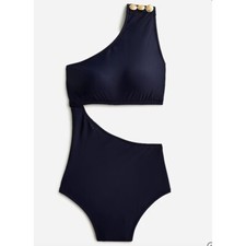 NWT J Crew Cutout one-piece full-coverage swimsuit with buttons deep navy sz 24