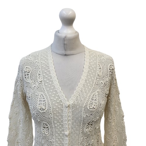 Antique Edwardian Cardigan Crochet Possibly Irish Long Sleeve V-Neck M - Picture 3 of 4