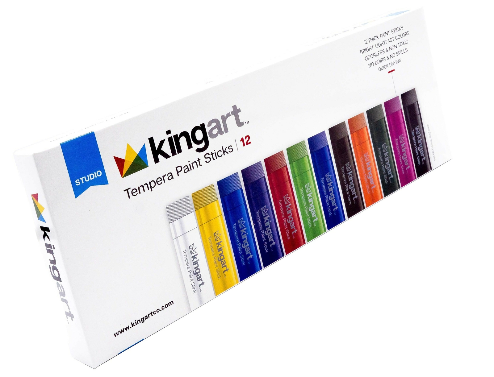 KingArt Studio Tempera Paint Sticks, Set of 12, Unique Colors