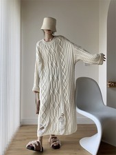 Round Neck Womens Straight Long Dress Knitted Knitwear Loose Fit Oversize Autumn
