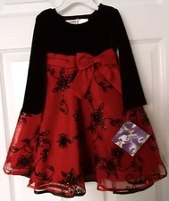 GIRLS BLUEBERI BOULEVARD DRESS - RED BLACK FLORAL FLOCKED - 24 MOS - NWT