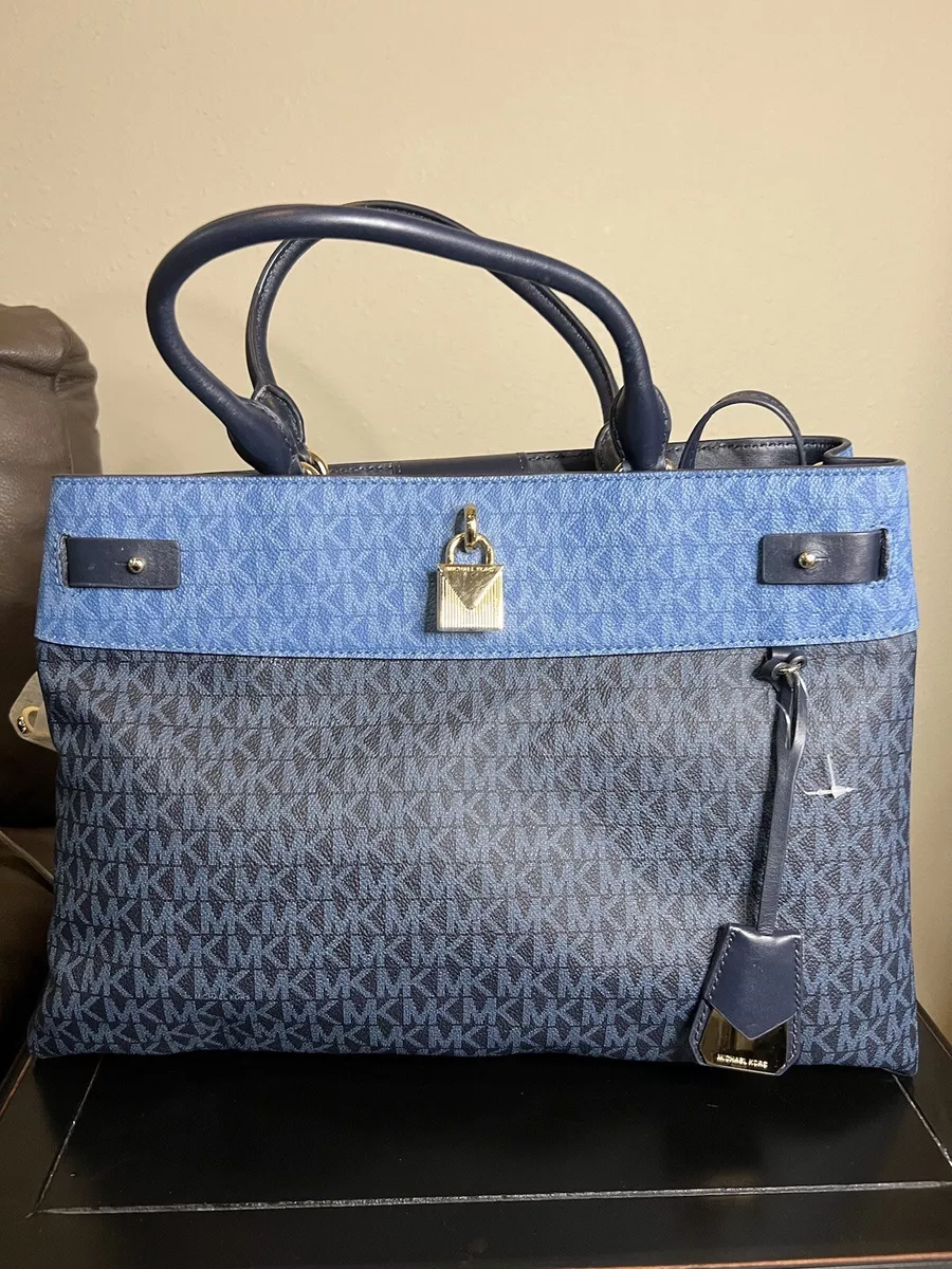NWT Michael Kors Large DK Cherry Blue Denim Look Gramercy LG Satchel