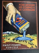 Ant Killer Poison Sign Fiksit Fourmi Agricole Original 1938 Vintage Graphic Adv