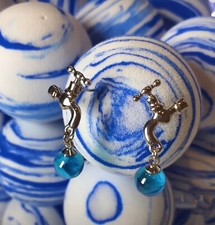 Brand New Faucet Earrings With Blue Dangled Beads Funny Earrings S925 Studs