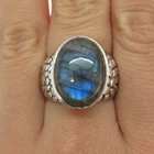 925 Sterling Silver Vintage Real Cabochon Labradorite Dragon Skin Ring Size 8