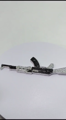 3.5 CT Lab-Created Diamond Mens AK-47 Gun Pendant Charm Real 925