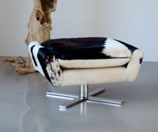 Cowhide Footstool Stool Genuine Cowhide Cow Skin Optional Black or Brown-White