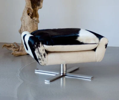 Pouf En Peau De Vache Véritable Noir Ou Brun-Blanc - Photo 1/4
