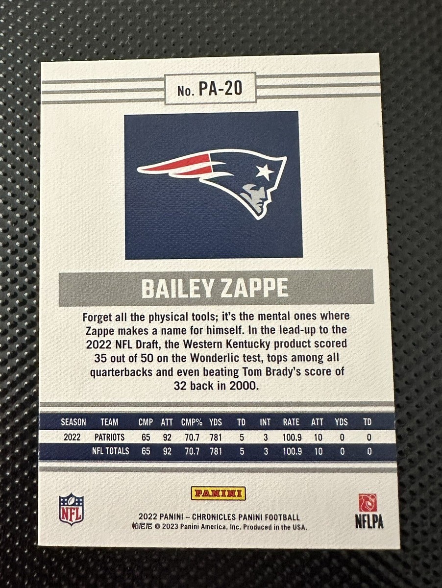 ペリーページ Bailey Zappe 2022 Chronicles PANINI RC #PA-20 Pink Parallel NEW