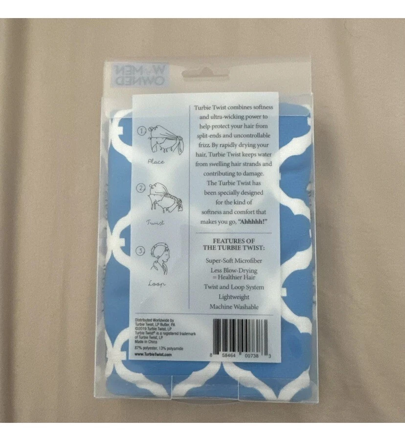Original Turbie Twist Microfiber Hair Towel Super-Absorbent One Size Blue/White - Image 3 of 3