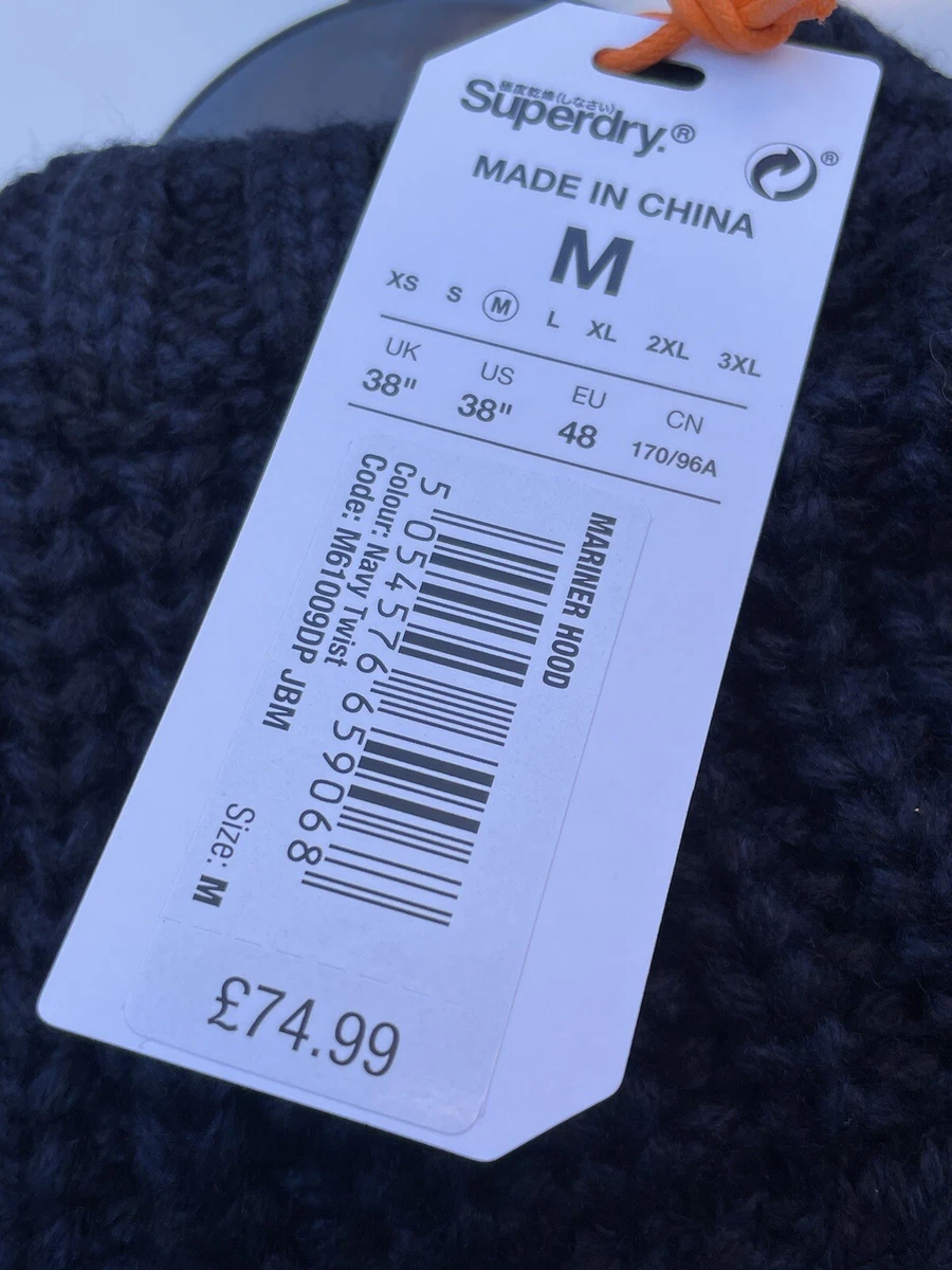 Superdry Men s Mariner Hooded Sweater Twisted Navy Blue Size M BNWT