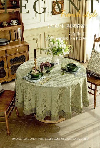 Luxury Green Textured Table Cloth Party with Tassels Dining Coffee Table Cover - Picture 7 of 22