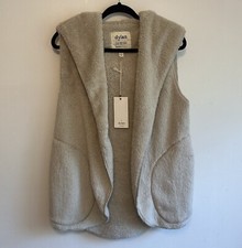 Dylan Netjets Embroidered Faux Fur Hooded Vest Beige Cream Nwt Medium M