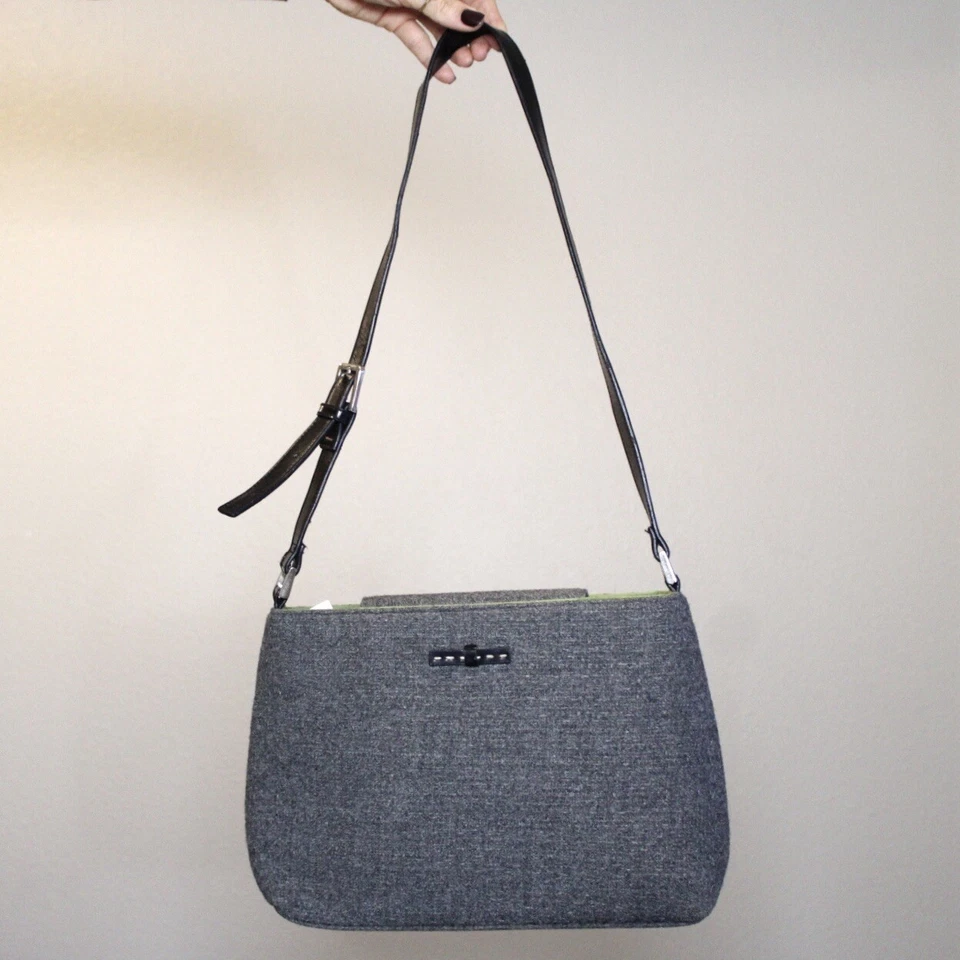 Wool Blend Shoulder Bag 22 x 12 x 2.5 in Gray Purse Medium Size Classic Neutral - Image 2 of 4