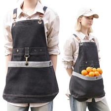 Cilkus Denim Cross Back Gardening Apron Adjustable Straps Pockets