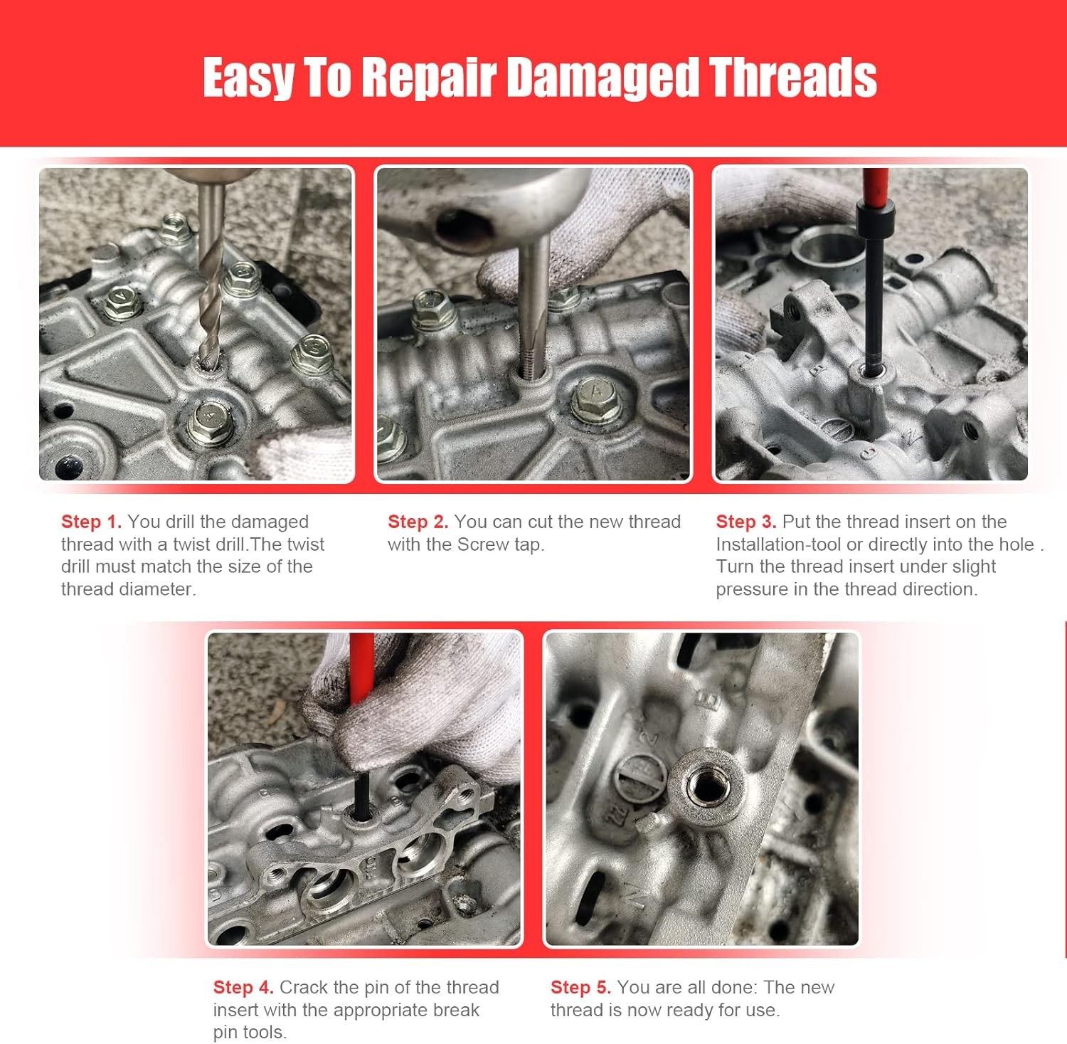 BILITOOLS Helicoil Thread Repair Kit SAE, 131-Piece HSS Drill 1/4 - 1/2 Inch 