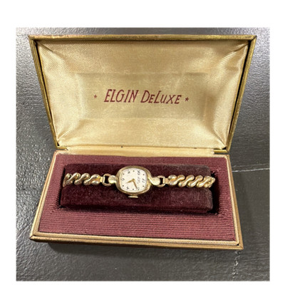 Elgin De Luxe Vintage Women's Manual Wind 17J White Dial Gold Bracelet w/ Box
