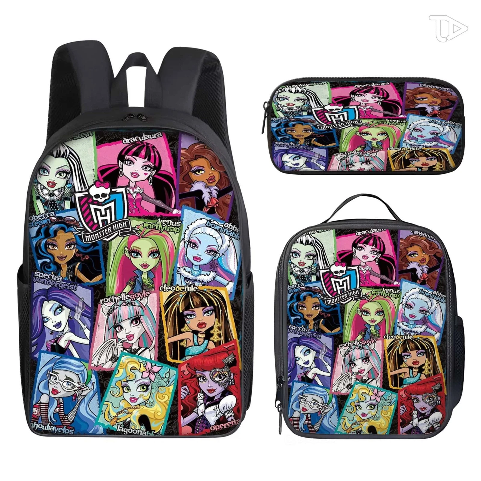 Monster Style Character Backpack Lunch Bag Pencil Case Set