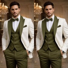 Regular Fit Men's Suit Olive Green Peak Lapel Wedding Banquet Tuxedo Jacket
