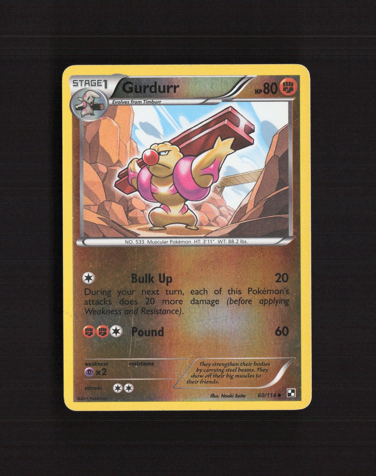Gurdurr 60/114 Black & White Reverse Holo Pokemon Card LP
