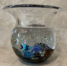 Murano Glass Fish Bowl 8"x7 3/4" Handcrafted Signed by Moro Mariano