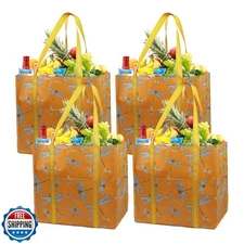 BeeGreen 4 Pack Foldable Reusable shopping Bags for Groceries - Heavy Duty La