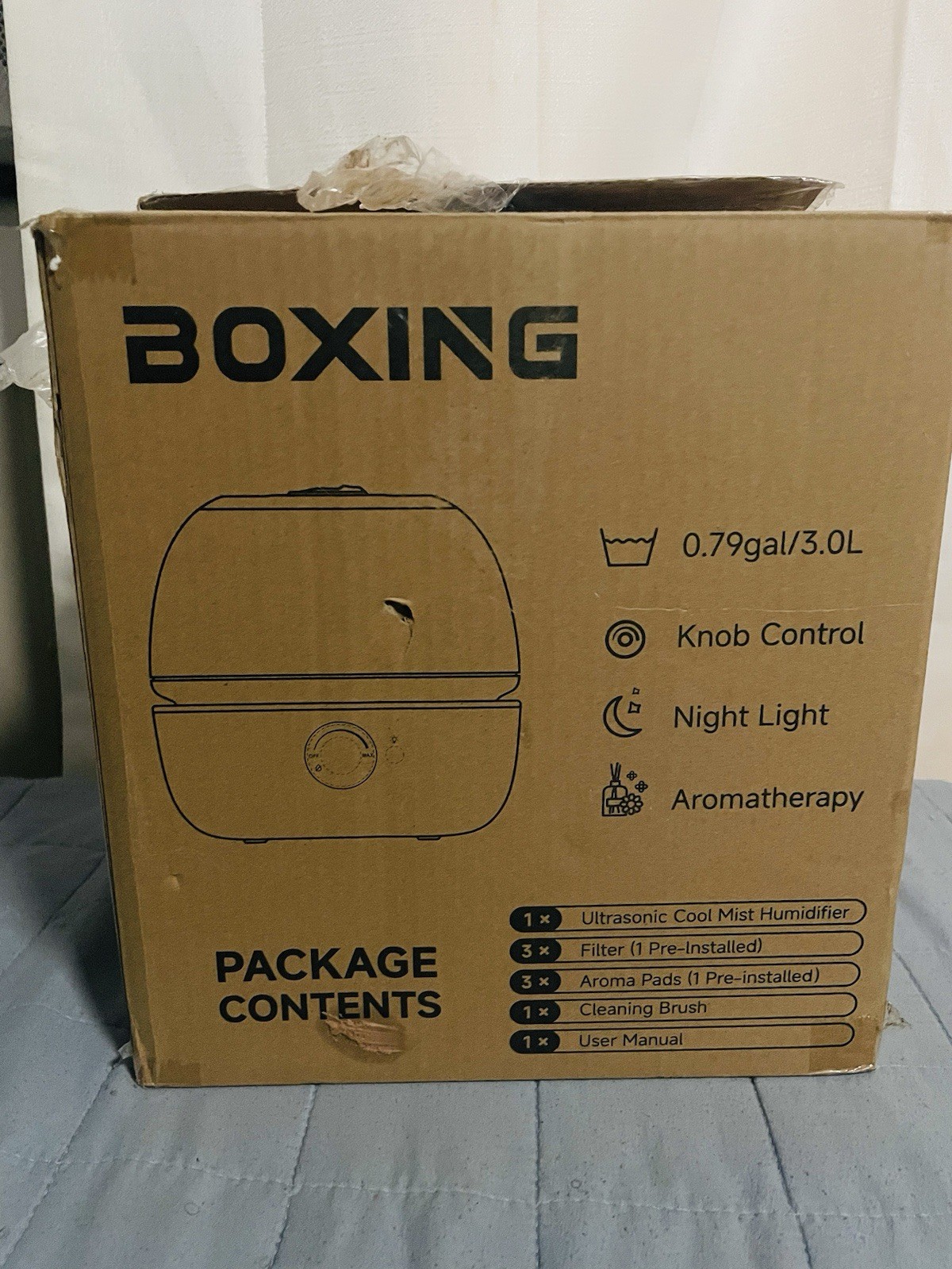 BOXING 3L Cool Mist Humidifier, Ultra Quiet 20dB for Bedroom