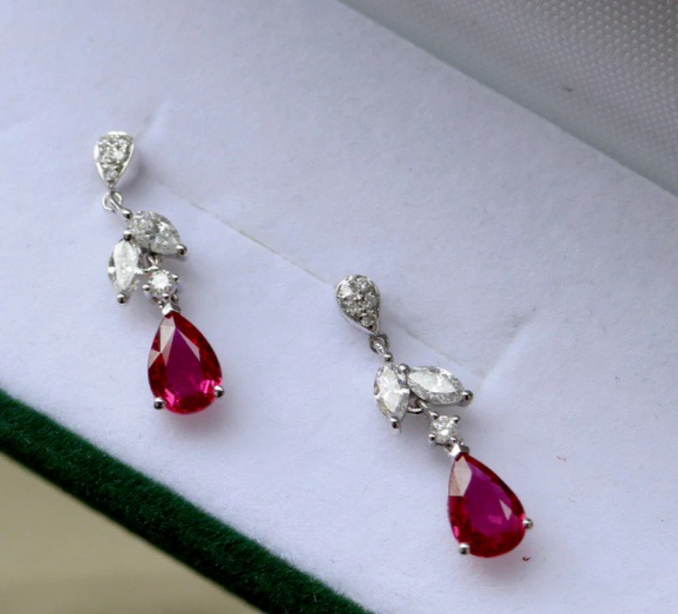 Ruby Dangle Earrings Moissanite 925 Sterling Silver Earrings Gift For Women - Image 4 of 4