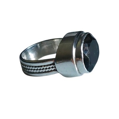 Sterling Silber Rauchtopas Ring Oval Facettiert Edelstein Handwerk Boho Statement...